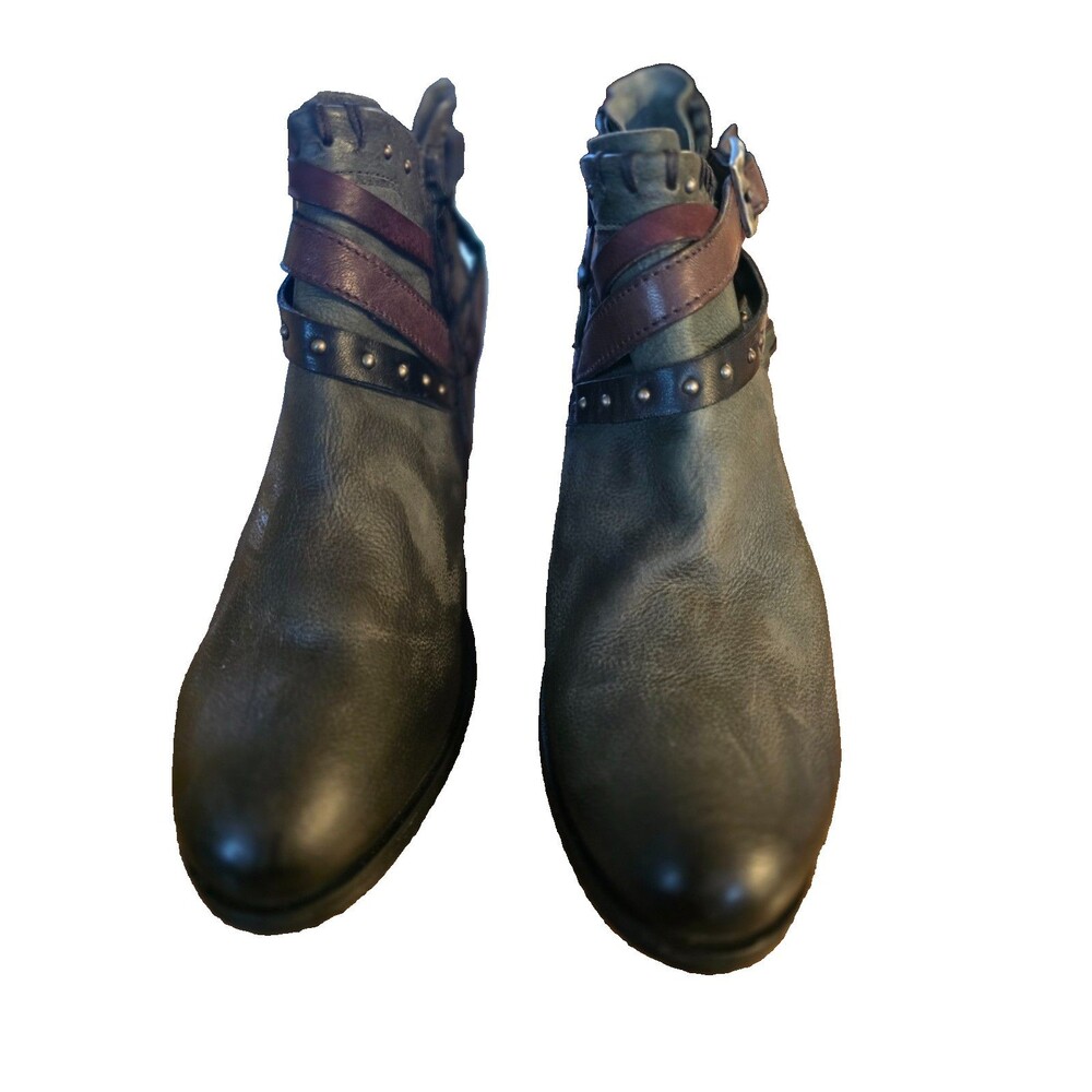 Miz Mooz Booker Wide Leather Studded Ankle Boots Forest 40 Size 9